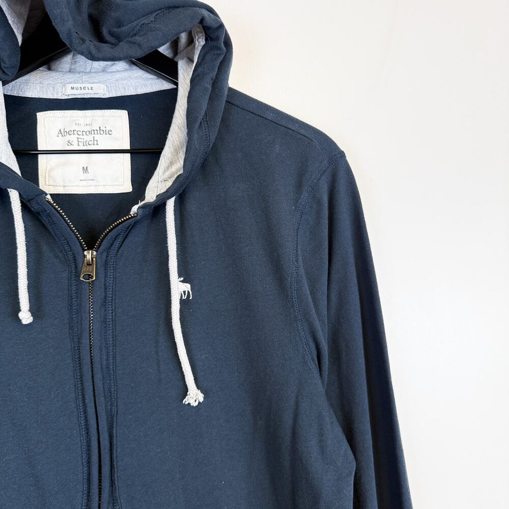 Y2K Abercrombie & Fitch Mens Muscle Zip Up Hoodie Navy Blue - M - Picture 3 of 9